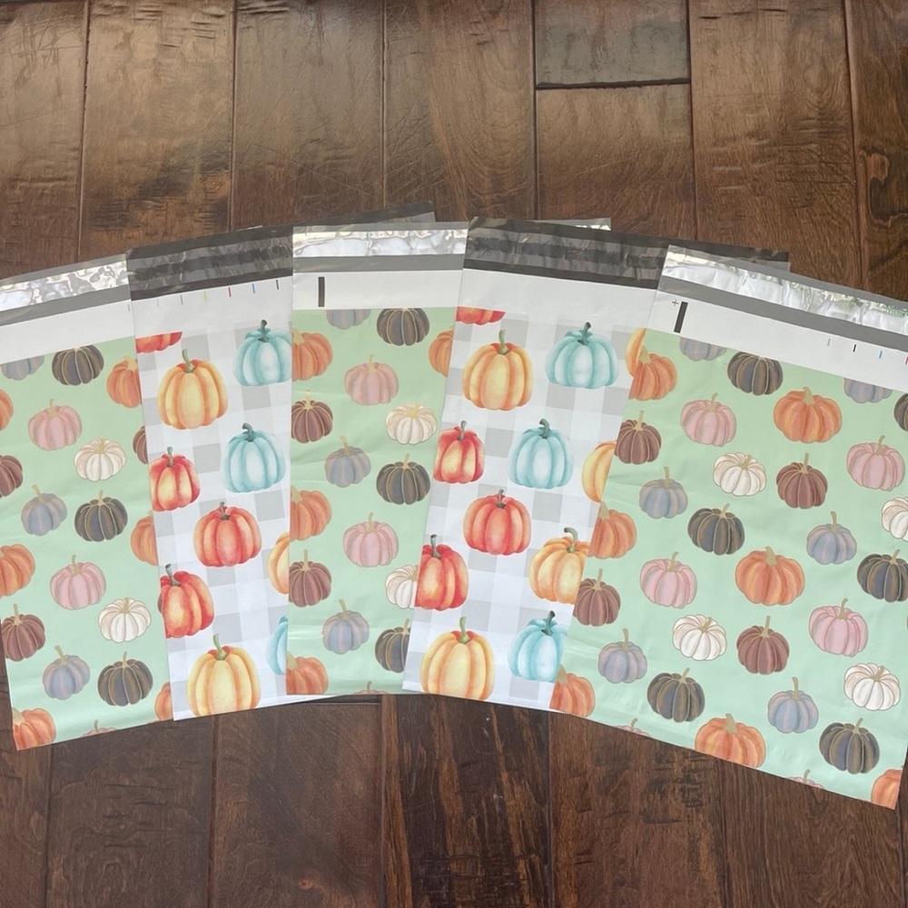 40 Pack - 10x13” Mixed Fall Pumpkins Poly Mailers